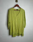 Eileen Fisher Organic Linen Cotton Chartreuse Slouchy V - Neck Knit Tunic Top