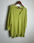 Eileen Fisher Organic Linen Cotton Chartreuse Slouchy V - Neck Knit Tunic Top
