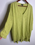 Eileen Fisher Organic Linen Cotton Chartreuse Slouchy V - Neck Knit Tunic Top