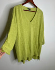 Eileen Fisher Organic Linen Cotton Chartreuse Slouchy V - Neck Knit Tunic Top