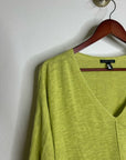 Eileen Fisher Organic Linen Cotton Chartreuse Slouchy V - Neck Knit Tunic Top