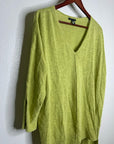 Eileen Fisher Organic Linen Cotton Chartreuse Slouchy V - Neck Knit Tunic Top
