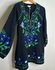 Roller Rabbit Cotton Linen Black Floral Embroidered Dress