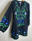 Roller Rabbit Cotton Linen Black Floral Embroidered Dress