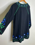 Roller Rabbit Cotton Linen Black Floral Embroidered Dress