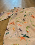 Hill House 100% Cotton The Allie Zip Up Terrycloth Hoodie in Sea Creatures