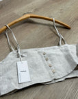 Reformation 100% Linen Cleo Strappy Cropped Tank Top in Natural Oatmeal