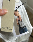 Nation LA 100% Cotton White Collared Polo Long Sleeve Blouse Top