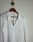 Nation LA 100% Cotton White Collared Polo Long Sleeve Blouse Top