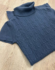 Pheobe & Lola 100% Cashmere Blue Cable Knit Short Sleeve Turtleneck Mini Dress