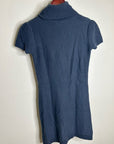 Pheobe & Lola 100% Cashmere Blue Cable Knit Short Sleeve Turtleneck Mini Dress