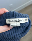 Pheobe & Lola 100% Cashmere Blue Cable Knit Short Sleeve Turtleneck Mini Dress