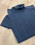 Pheobe & Lola 100% Cashmere Blue Cable Knit Short Sleeve Turtleneck Mini Dress
