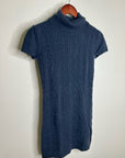 Pheobe & Lola 100% Cashmere Blue Cable Knit Short Sleeve Turtleneck Mini Dress