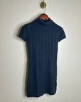 Pheobe & Lola 100% Cashmere Blue Cable Knit Short Sleeve Turtleneck Mini Dress