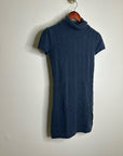 Pheobe & Lola 100% Cashmere Blue Cable Knit Short Sleeve Turtleneck Mini Dress