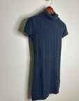 Pheobe & Lola 100% Cashmere Blue Cable Knit Short Sleeve Turtleneck Mini Dress