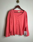 Nation LA 100% Cotton Coral Henley Wide Sleeve Long Sleeve Top