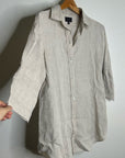 PURE 100% Linen Natural Tan Button Down 3/4 Sleeve Tunic Top
