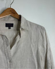 PURE 100% Linen Natural Tan Button Down 3/4 Sleeve Tunic Top