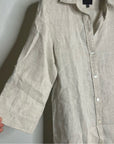 PURE 100% Linen Natural Tan Button Down 3/4 Sleeve Tunic Top