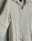 PURE 100% Linen Natural Tan Button Down 3/4 Sleeve Tunic Top