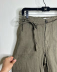 Michael Stars 100% Linen Army Green Cargo Style Straight Leg Trouser Pant