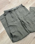Michael Stars 100% Linen Army Green Cargo Style Straight Leg Trouser Pant