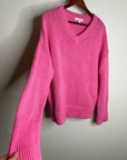 Banana Republic 100% Cotton Pink Textured Heavy Knit V - Neck Pullover Sweater