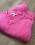 Banana Republic 100% Cotton Pink Textured Heavy Knit V - Neck Pullover Sweater