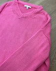 Banana Republic 100% Cotton Pink Textured Heavy Knit V - Neck Pullover Sweater