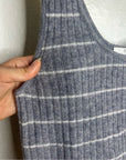 Grey Striped Ribbed Knit Tank Top