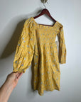 Billabong x Wrangler Cotton Linen Yellow Floral Smocked Puff Sleeve Mini Dress