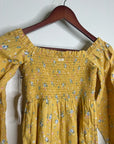 Billabong x Wrangler Cotton Linen Yellow Floral Smocked Puff Sleeve Mini Dress