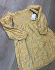 Billabong x Wrangler Cotton Linen Yellow Floral Smocked Puff Sleeve Mini Dress