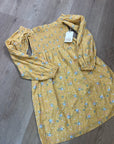 Billabong x Wrangler Cotton Linen Yellow Floral Smocked Puff Sleeve Mini Dress