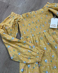 Billabong x Wrangler Cotton Linen Yellow Floral Smocked Puff Sleeve Mini Dress