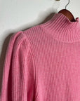FRAME Wool Cashmere Puff Sleeve Turtleneck Sweater in Spanish Pink