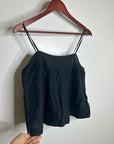 Unsubscribed 100% Linen Black Boxy Loose Fit Camisole Adjustable Tie Back Top