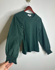 Nation LA 100% Cotton Forest Green Long Sleeve Ruched Shirred Blouse Top