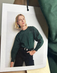 Nation LA 100% Cotton Forest Green Long Sleeve Ruched Shirred Blouse Top