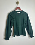 Nation LA 100% Cotton Forest Green Long Sleeve Ruched Shirred Blouse Top