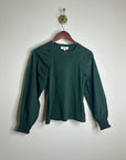 Nation LA 100% Cotton Forest Green Long Sleeve Ruched Shirred Blouse Top
