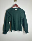 Nation LA 100% Cotton Forest Green Long Sleeve Ruched Shirred Blouse Top