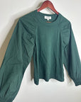 Nation LA 100% Cotton Forest Green Long Sleeve Ruched Shirred Blouse Top