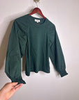 Nation LA 100% Cotton Forest Green Long Sleeve Ruched Shirred Blouse Top