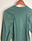 Nation LA 100% Cotton Forest Green Long Sleeve Ruched Shirred Blouse Top