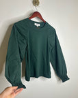 Nation LA 100% Cotton Forest Green Long Sleeve Ruched Shirred Blouse Top