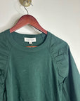 Nation LA 100% Cotton Forest Green Long Sleeve Ruched Shirred Blouse Top