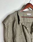Free People x CP Shades 100% Linen Striped Boxy Fit Sleeveless Button Down Top